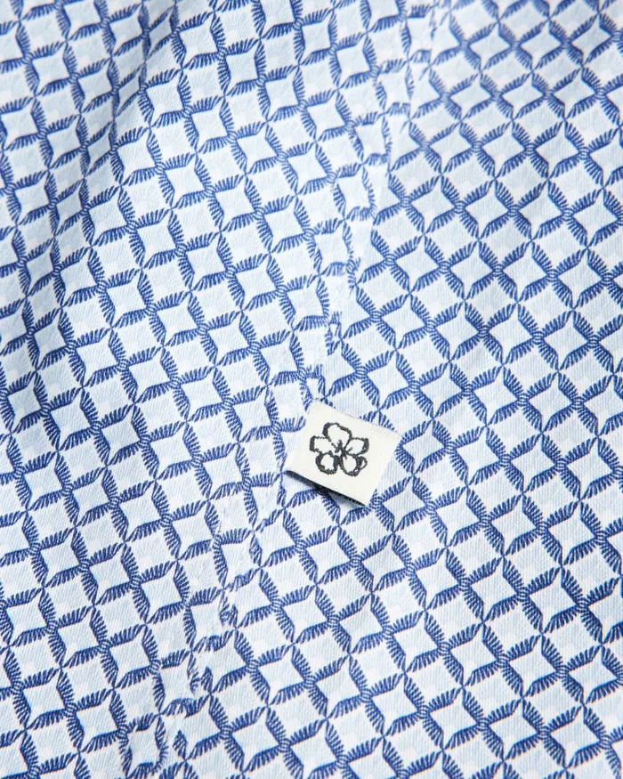 Men STRISHO 8211 Short Sleeve Geometric Print Shirt Dark Blue Ted Baker Shirts