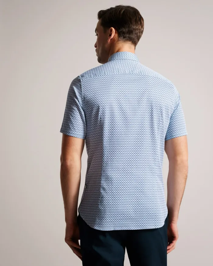 Men STRISHO 8211 Short Sleeve Geometric Print Shirt Dark Blue Ted Baker Shirts