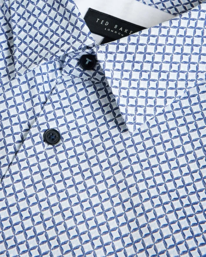 Men STRISHO 8211 Short Sleeve Geometric Print Shirt Dark Blue Ted Baker Shirts