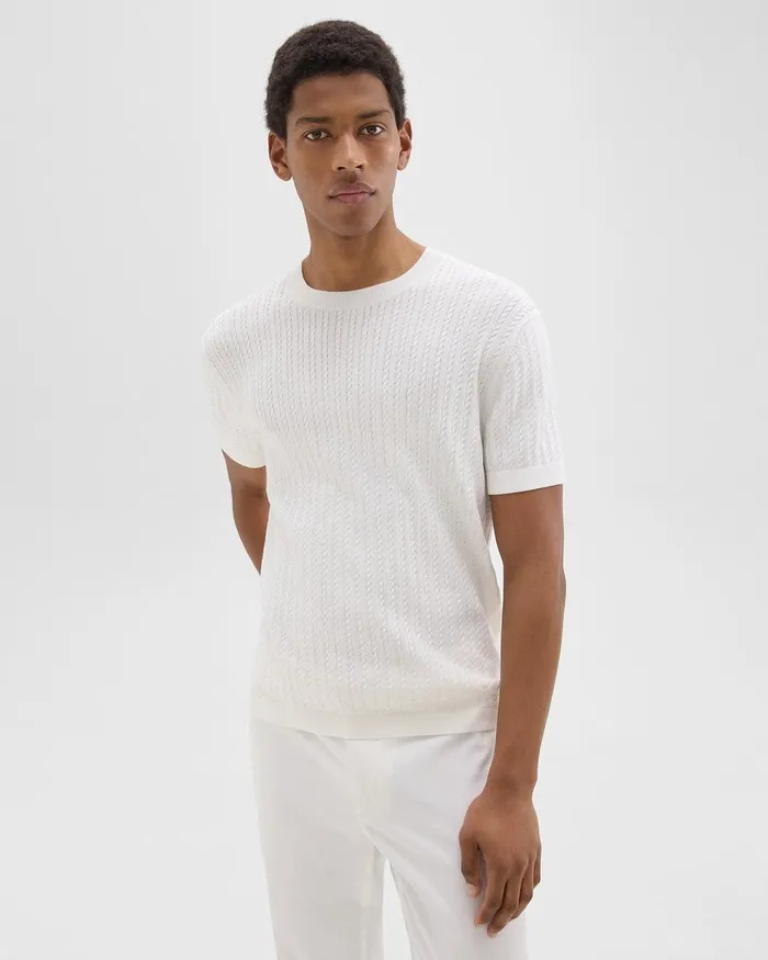 Men Sweaters Cardigans Theory Cable Knit Tee In Cotton Ivory