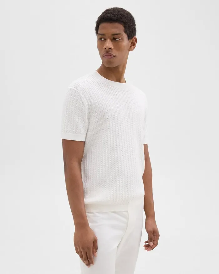 Men Sweaters Cardigans Theory Cable Knit Tee In Cotton Ivory