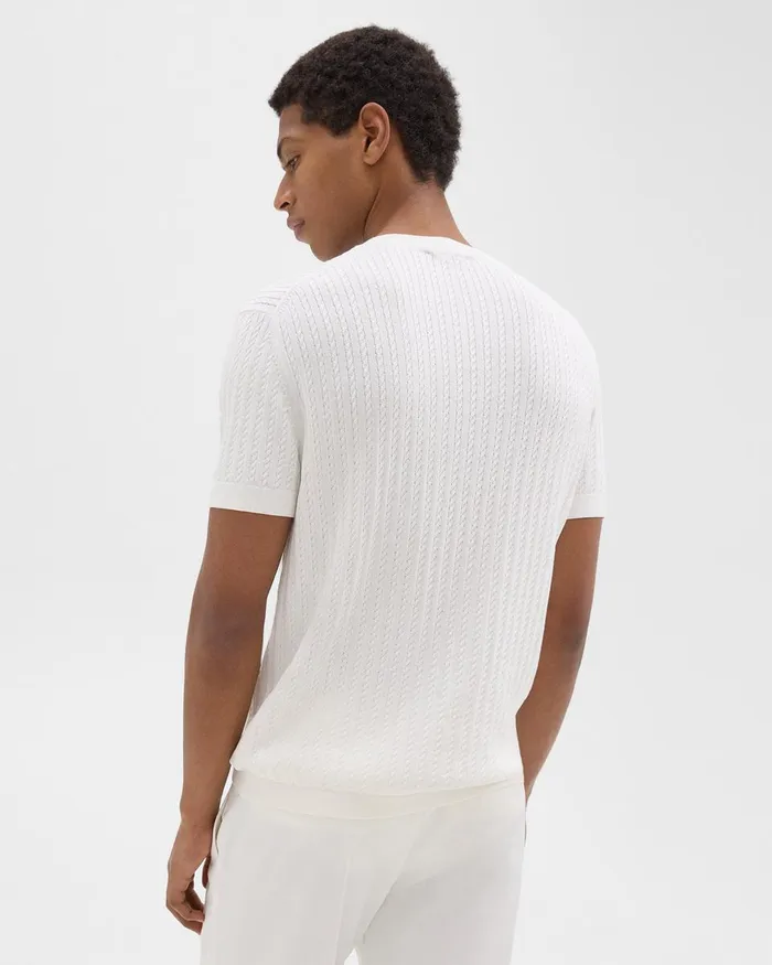 Men Sweaters Cardigans Theory Cable Knit Tee In Cotton Ivory