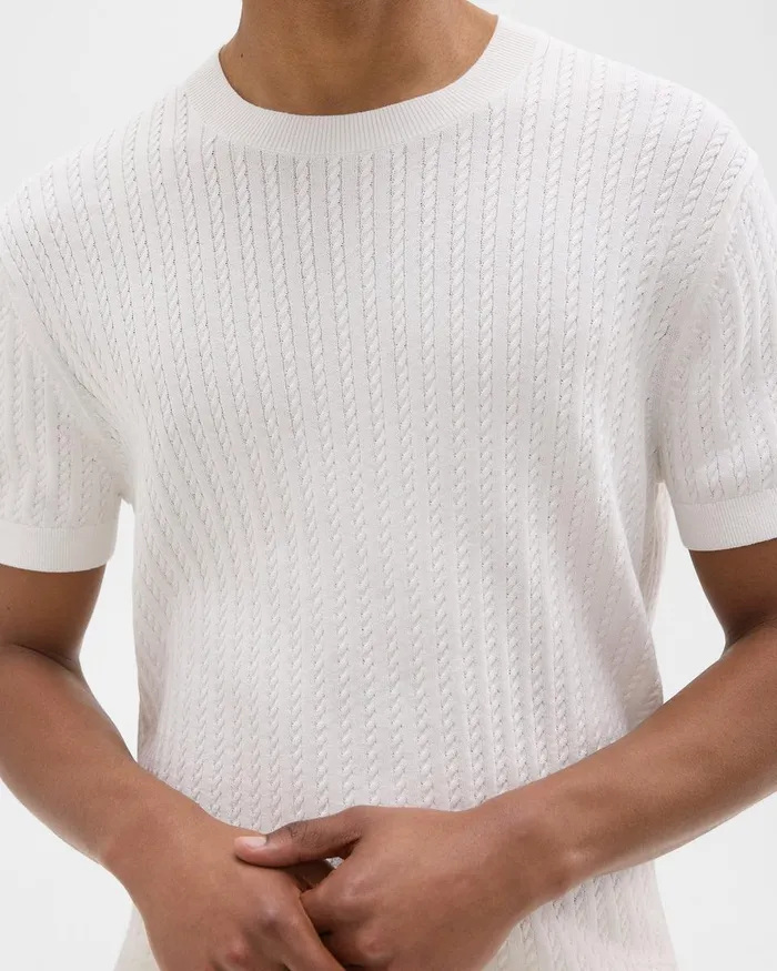 Men Sweaters Cardigans Theory Cable Knit Tee In Cotton Ivory