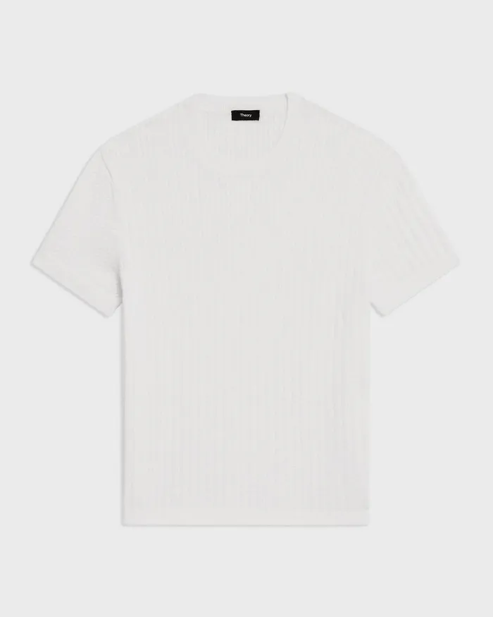 Men Sweaters Cardigans Theory Cable Knit Tee In Cotton Ivory