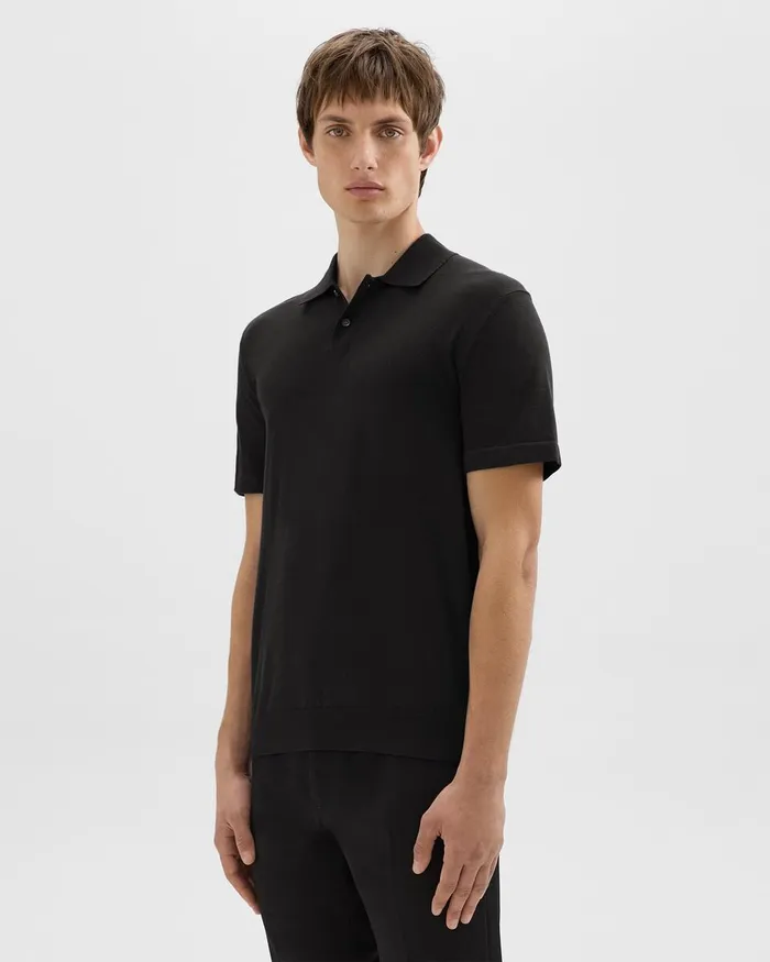 Men Sweaters Cardigans Theory Goris Polo Shirt In Light Bilen Black