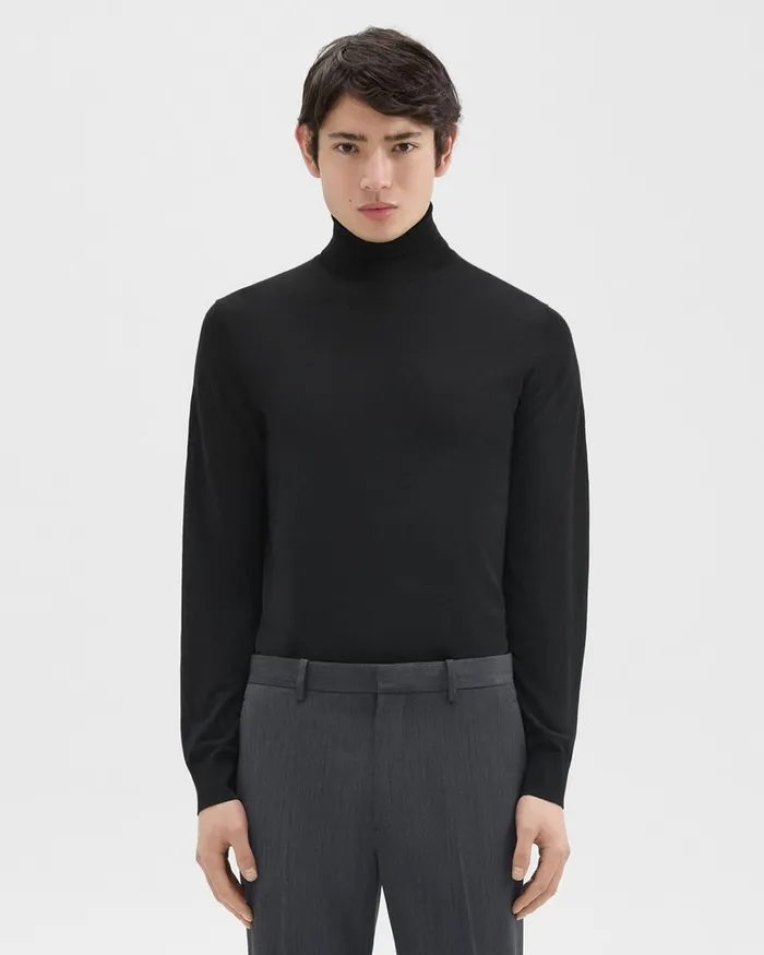 Men Sweaters Cardigans Theory Turtleneck Sweater In Regal Wool Black