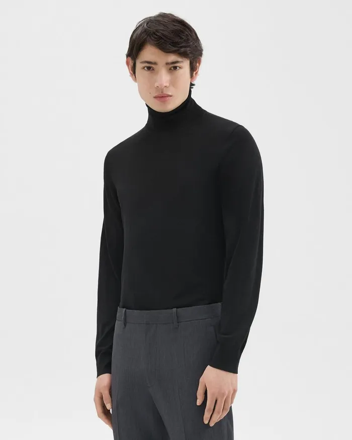 Men Sweaters Cardigans Theory Turtleneck Sweater In Regal Wool Black