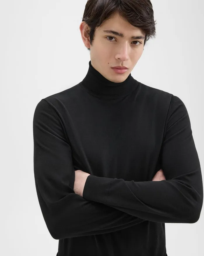 Men Sweaters Cardigans Theory Turtleneck Sweater In Regal Wool Black