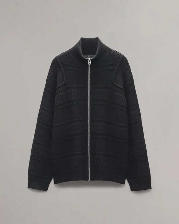 Men Sweaters Rag and Bone Colton ZipUp Sweater Black