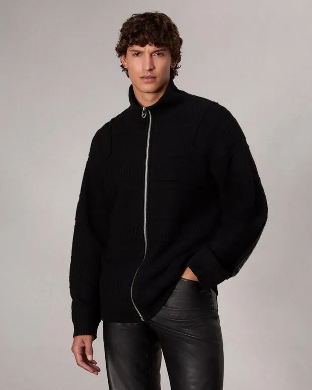 Men Sweaters Rag and Bone Colton ZipUp Sweater Black