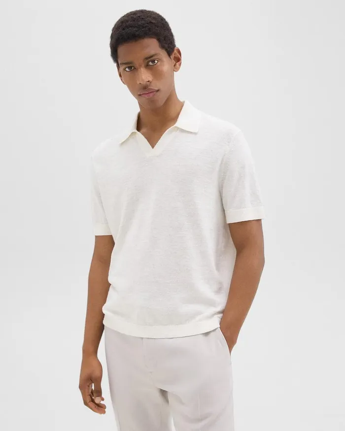 Men TShirts Polos Theory Brenan Polo Shirt In CottonLinen White