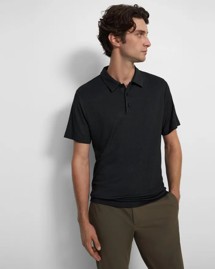Men TShirts Polos Theory Bron Polo Shirt In Anemone Modal Jersey Black Multi