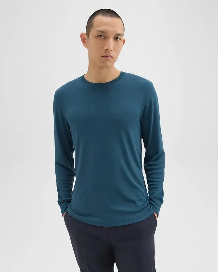Men TShirts Polos Theory Essential LongSleeve Tee In Anemone Modal Jersey Twilight