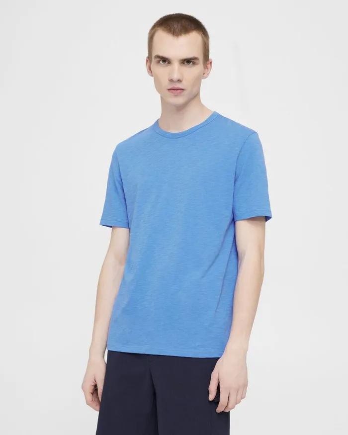 Men TShirts Polos Theory Essential Tee In Cosmos Slub Cotton Palace Blue