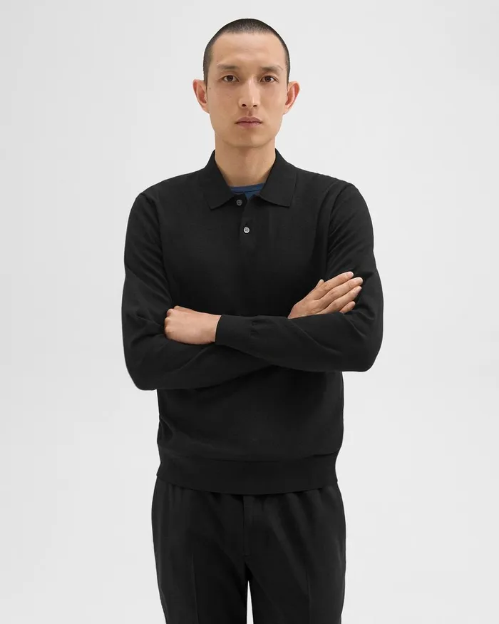 Men TShirts Polos Theory Goris LongSleeve Polo Shirt In Light Bilen Black