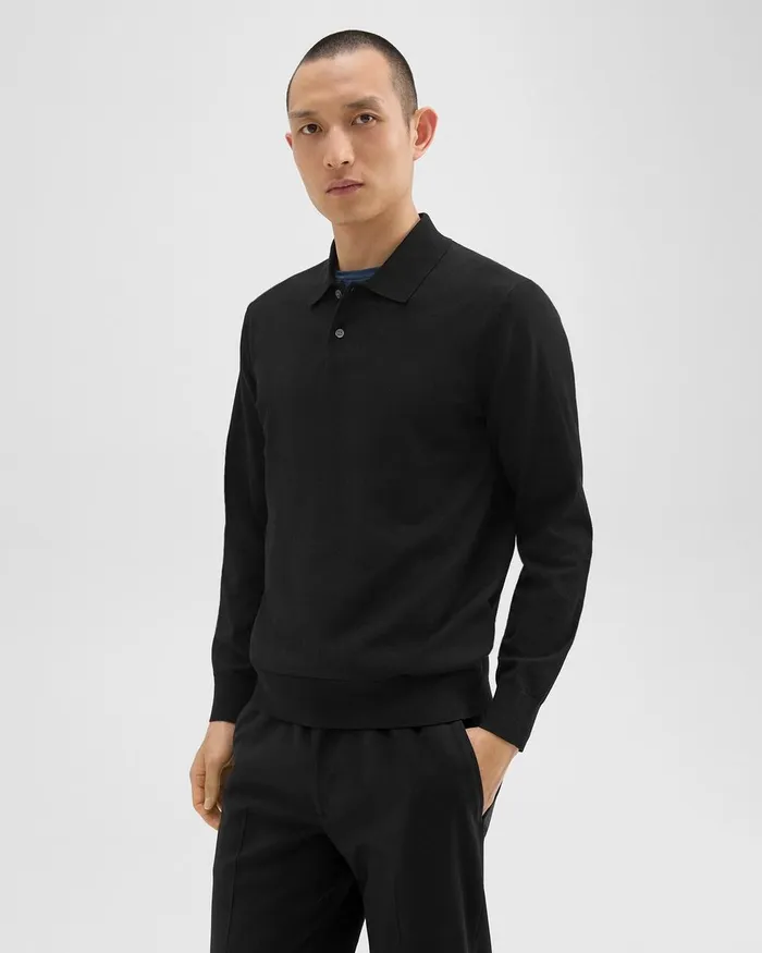 Men TShirts Polos Theory Goris LongSleeve Polo Shirt In Light Bilen Black