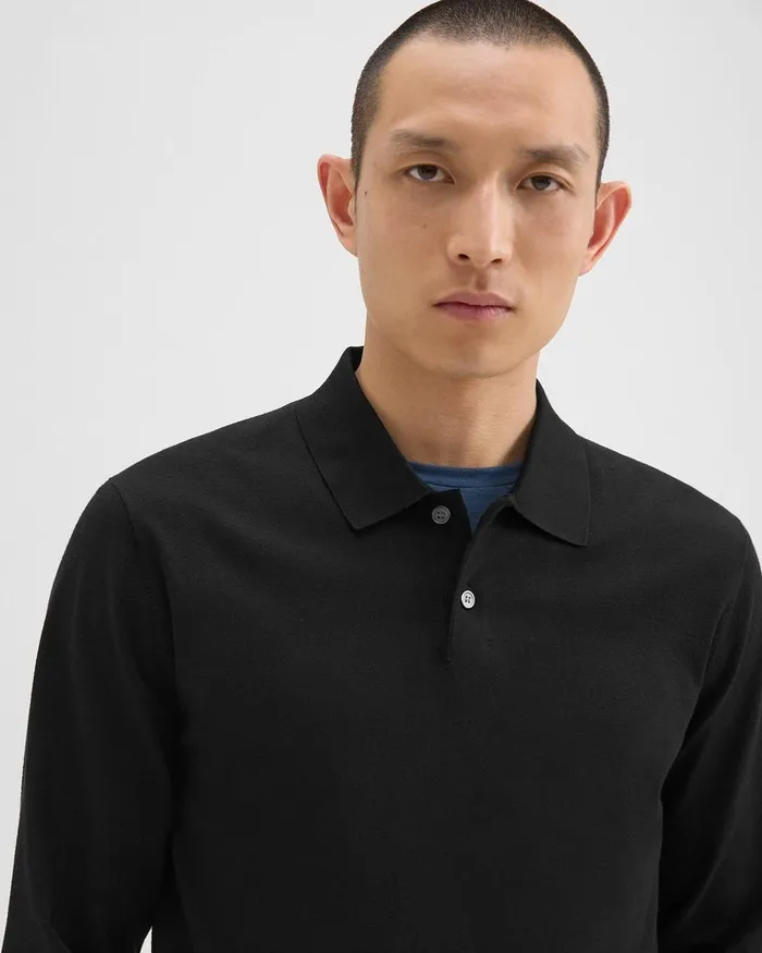 Men TShirts Polos Theory Goris LongSleeve Polo Shirt In Light Bilen Black