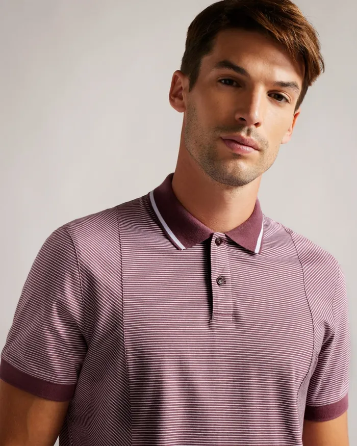 Men TAIGAA 8211 Short Sleeve Regular Striped Panelled Polo Maroon Ted Baker Polo Shirts Men TAIGAA 8211 Short Sleeve Regular Striped Panelled Polo Maroon Ted Baker Polo Shirts