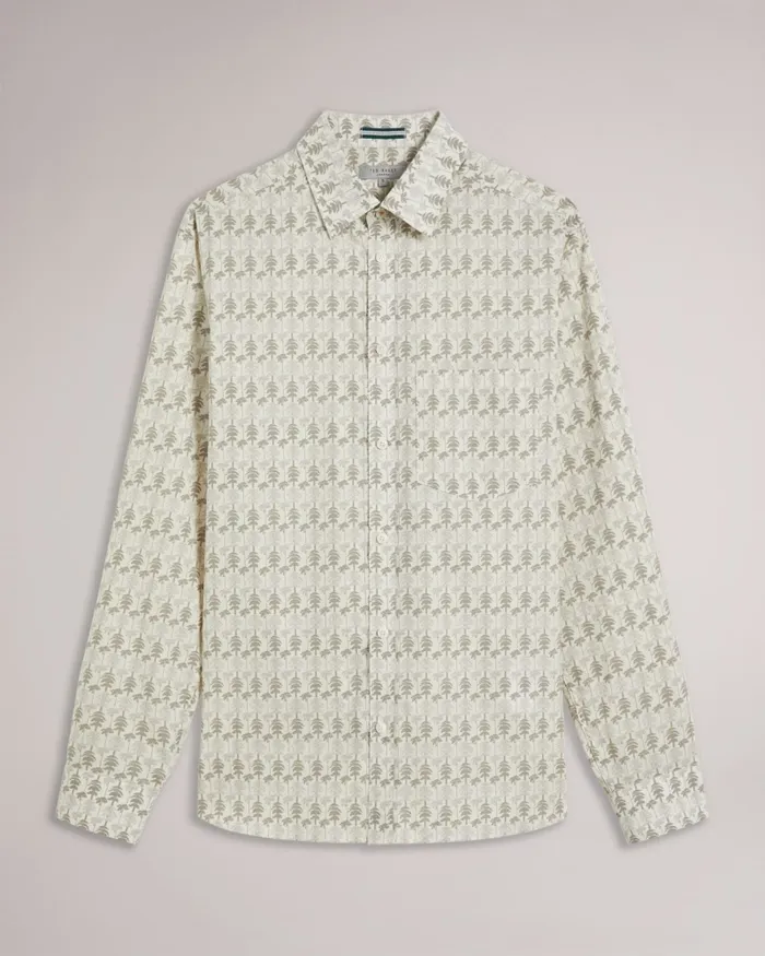 Men TEMPLE 8211 Long Sleeve Tree Print Shirt Natural Ted Baker Shirts