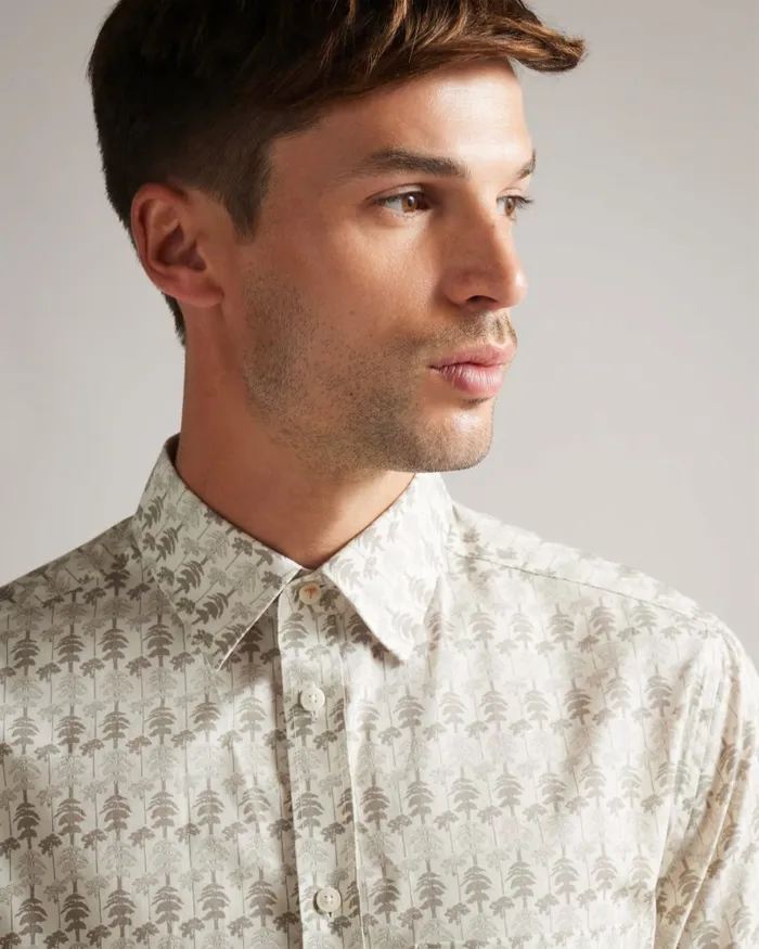 Men TEMPLE 8211 Long Sleeve Tree Print Shirt Natural Ted Baker Shirts