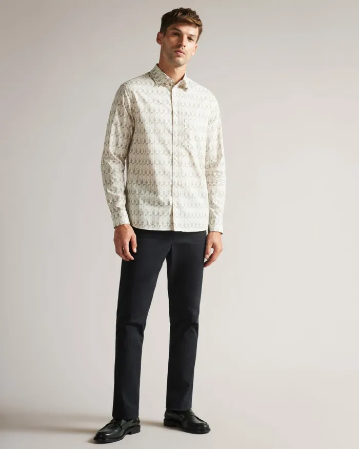 Men TEMPLE 8211 Long Sleeve Tree Print Shirt Natural Ted Baker Shirts