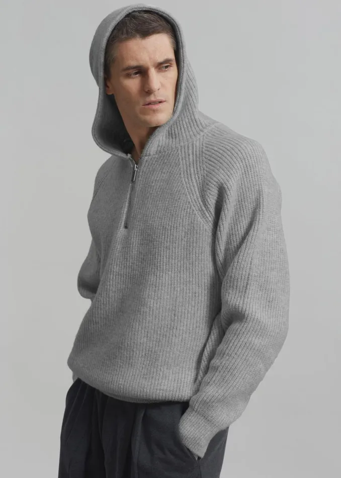 Men Tyler Half Zip Hoodie 8211 Light Grey The Frankie Shop Knitwear