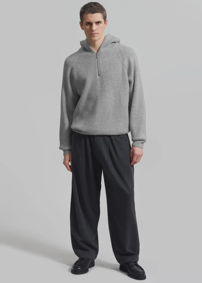 Men Tyler Half Zip Hoodie 8211 Light Grey The Frankie Shop Knitwear