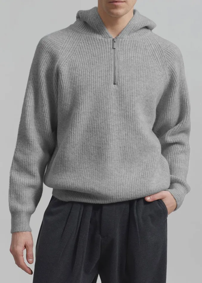Men Tyler Half Zip Hoodie 8211 Light Grey The Frankie Shop Knitwear