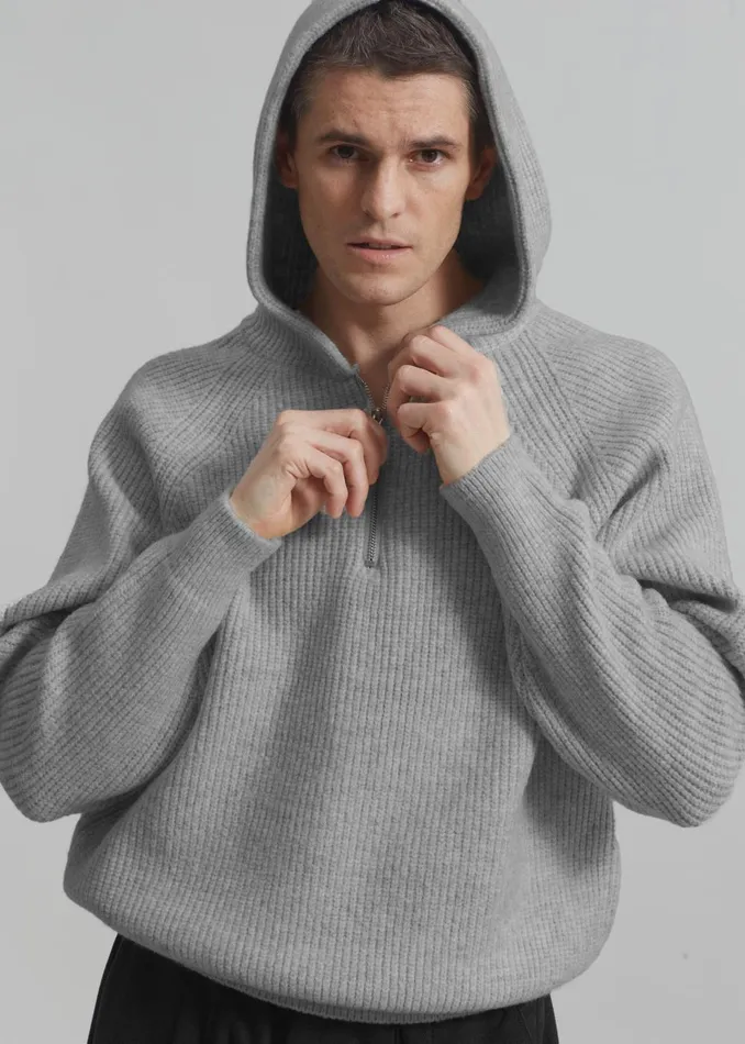 Men Tyler Half Zip Hoodie 8211 Light Grey The Frankie Shop Knitwear