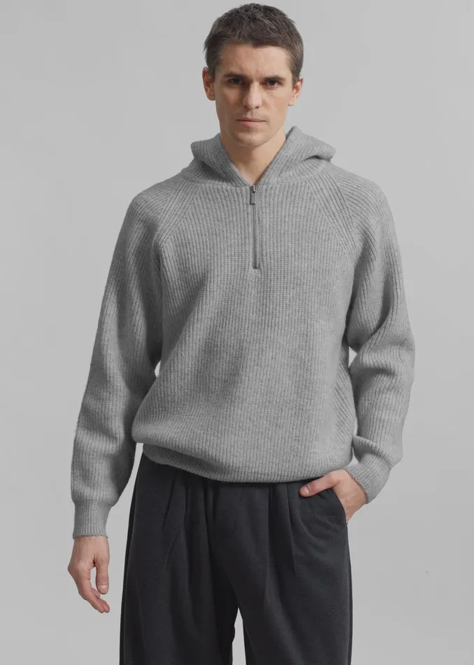 Men Tyler Half Zip Hoodie 8211 Light Grey The Frankie Shop Knitwear