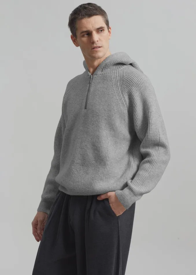 Men Tyler Half Zip Hoodie 8211 Light Grey The Frankie Shop Knitwear