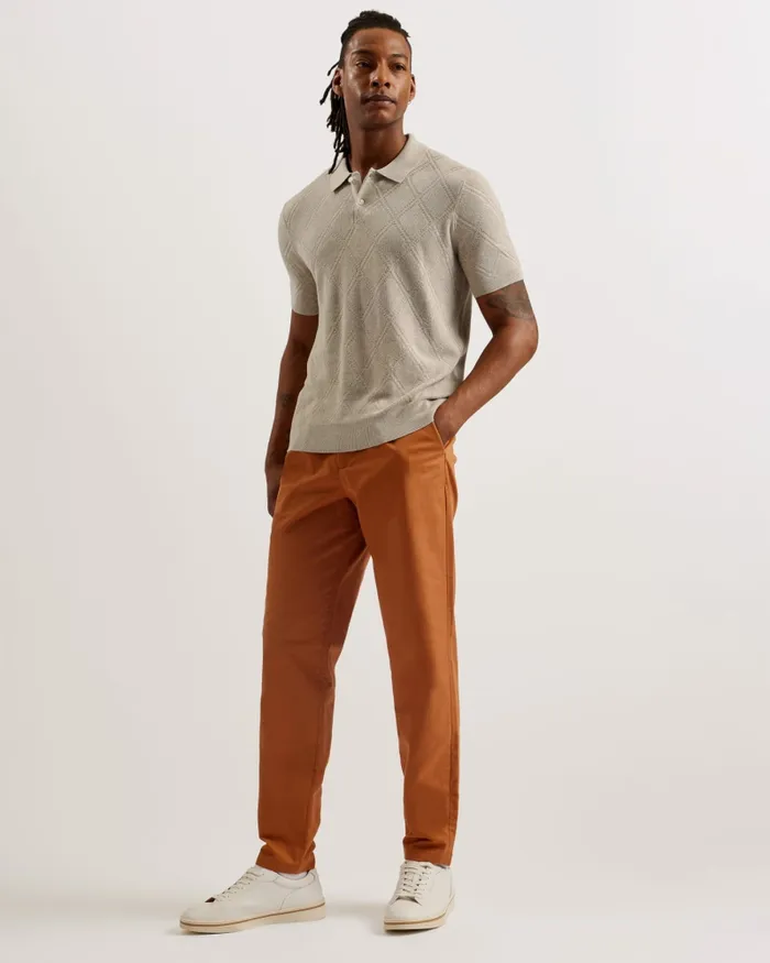 Men VENTAR 8211 Diamond Knit Polo Shirt Stone Ted Baker Jumpers and Knitwear