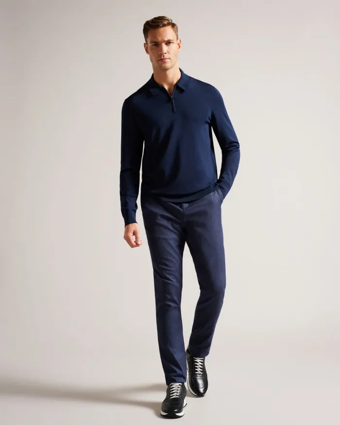 Men VIBA 8211 Long Sleeve Regular Half Zip Rayon Polo Navy Ted Baker Jumpers and Knitwear