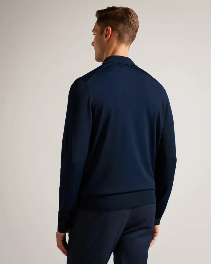 Men VIBA 8211 Long Sleeve Regular Half Zip Rayon Polo Navy Ted Baker Jumpers and Knitwear