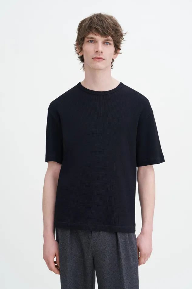 Men Waffle Cotton Tee Black Filippa K TShirts