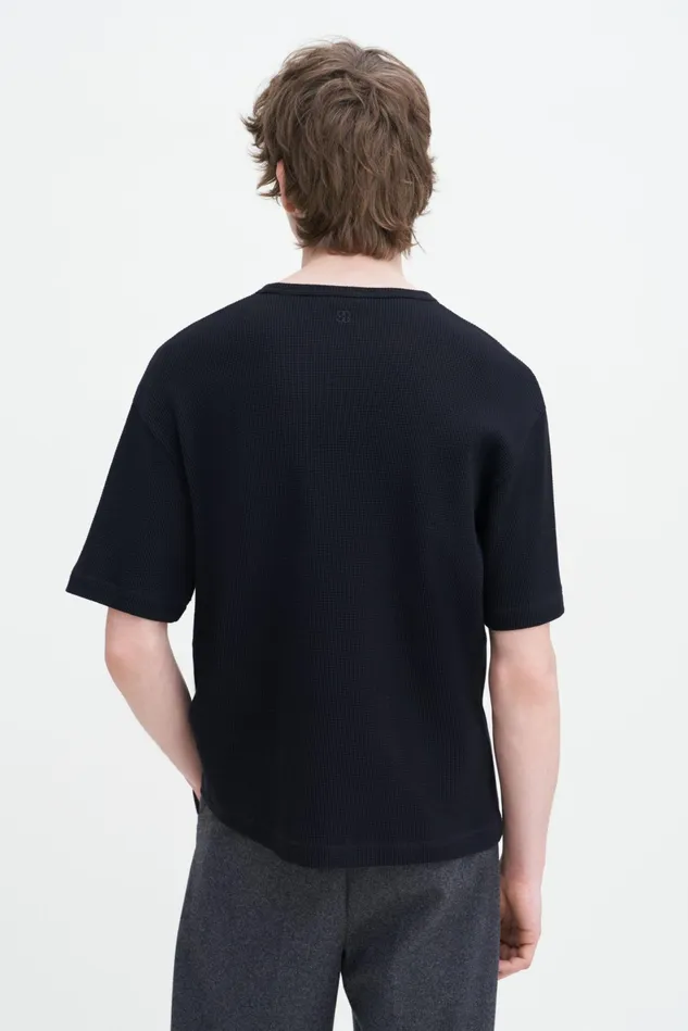 Men Waffle Cotton Tee Black Filippa K TShirts