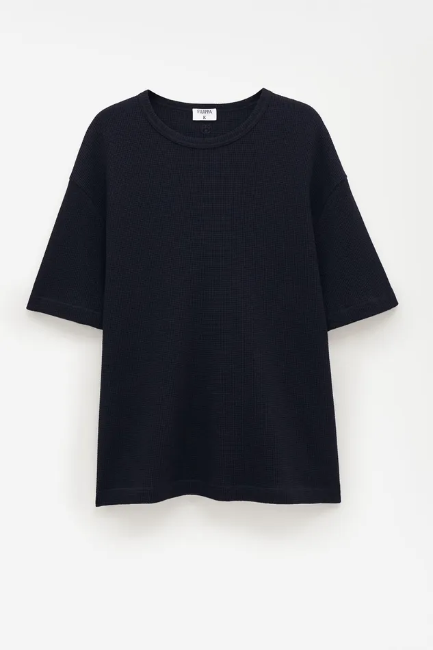 Men Waffle Cotton Tee Black Filippa K TShirts