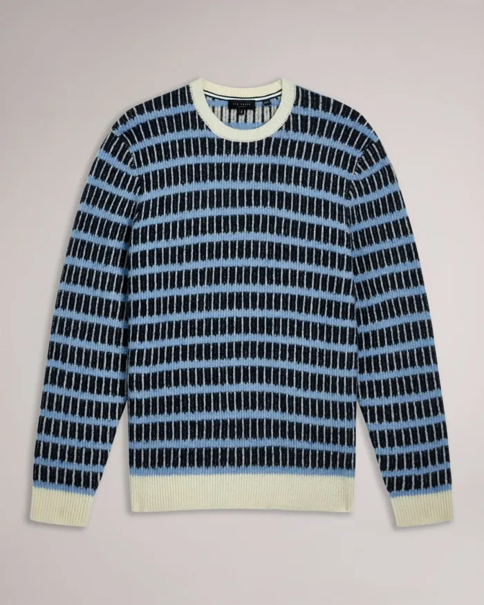 Men WAYLEN 8211 Textured Wool Colour Block Jumper Navy Ted Baker Jumpers and Knitwear