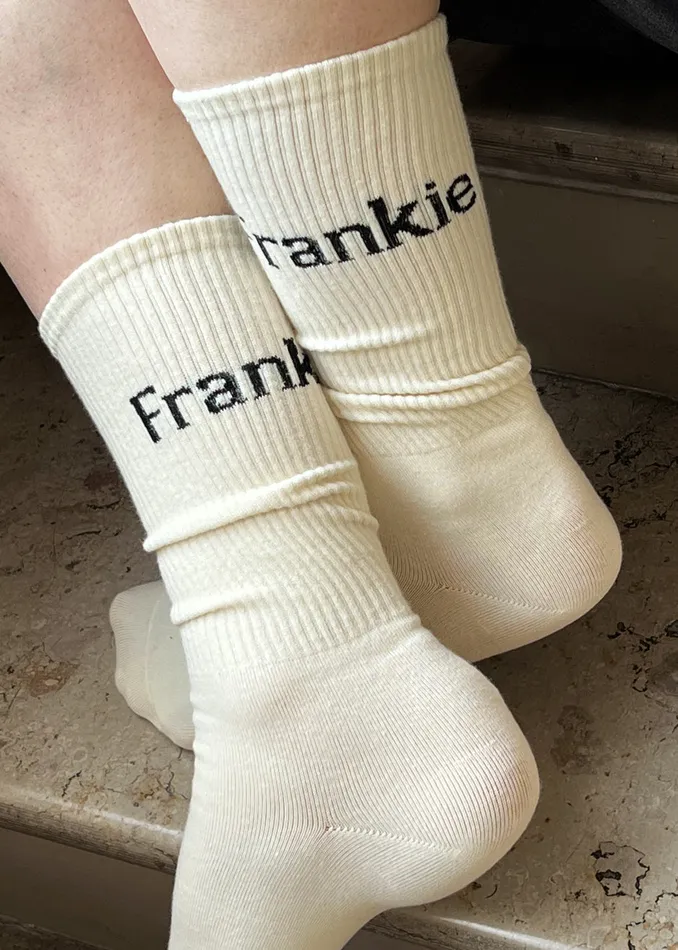 MenWomen Frankie In English Ribbed Socks 8211 Vanilla The Frankie Shop