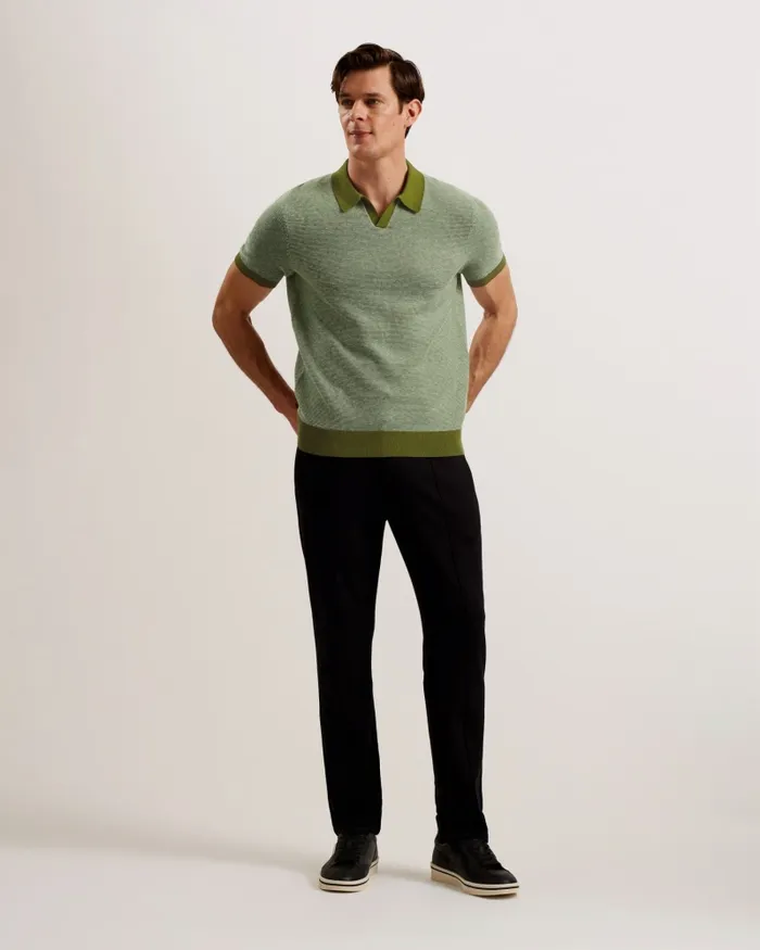 Men WULDER 8211 Open Neck Knitted Polo Shirt Green Ted Baker Jumpers and Knitwear Men WULDER 8211 Open Neck Knitted Polo Shirt Green Ted Baker Jumpers and Knitwear