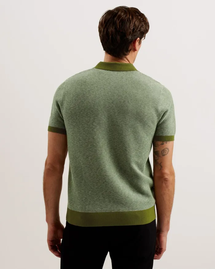 Men WULDER 8211 Open Neck Knitted Polo Shirt Green Ted Baker Jumpers and Knitwear Men WULDER 8211 Open Neck Knitted Polo Shirt Green Ted Baker Jumpers and Knitwear