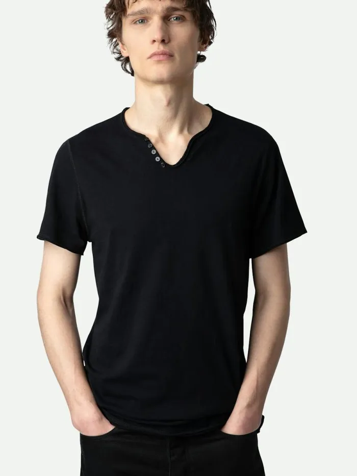 Men Zadig and Voltaire TShirts Monastir Henley Tshirt Black