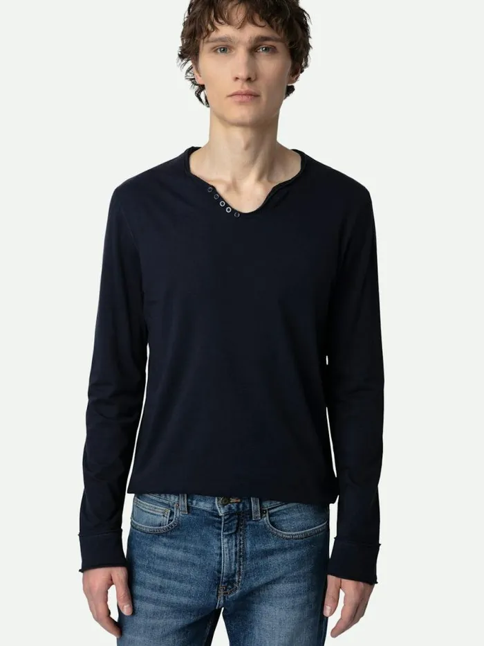 Men Zadig and Voltaire TShirts Monastir Henley Tshirt Encre