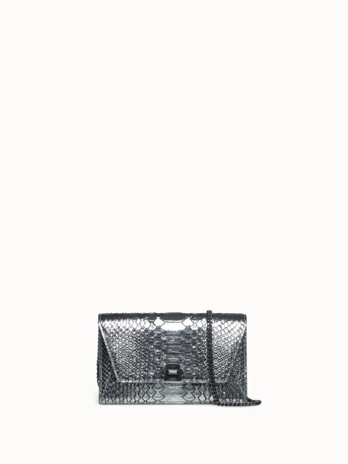 Metallic Python Leather Crossbody Envelope Clutch Inox Women Akris Crossbody Bags