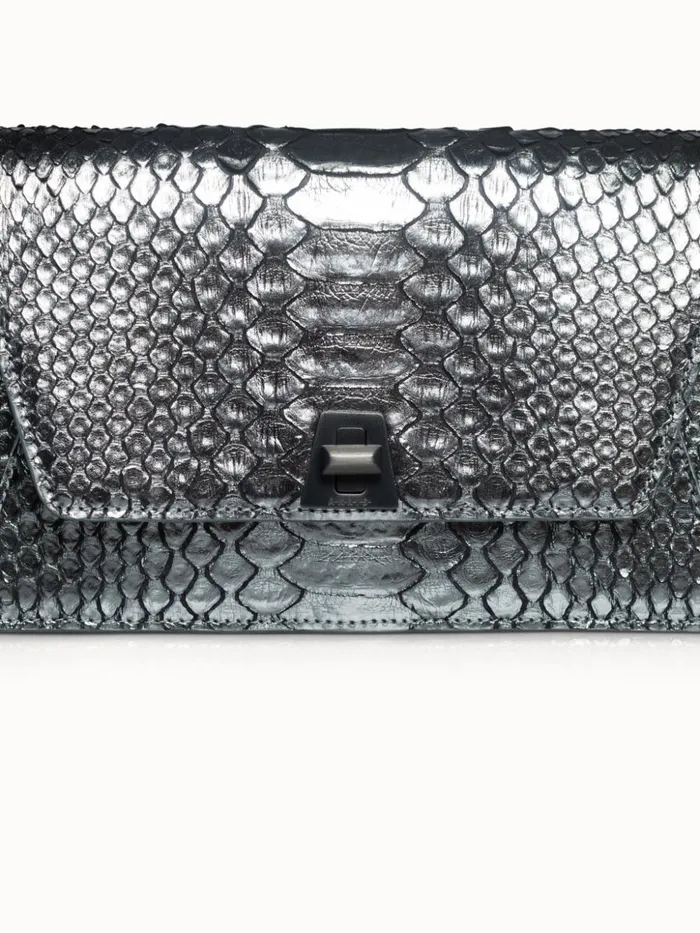 Metallic Python Leather Crossbody Envelope Clutch Inox Women Akris Crossbody Bags