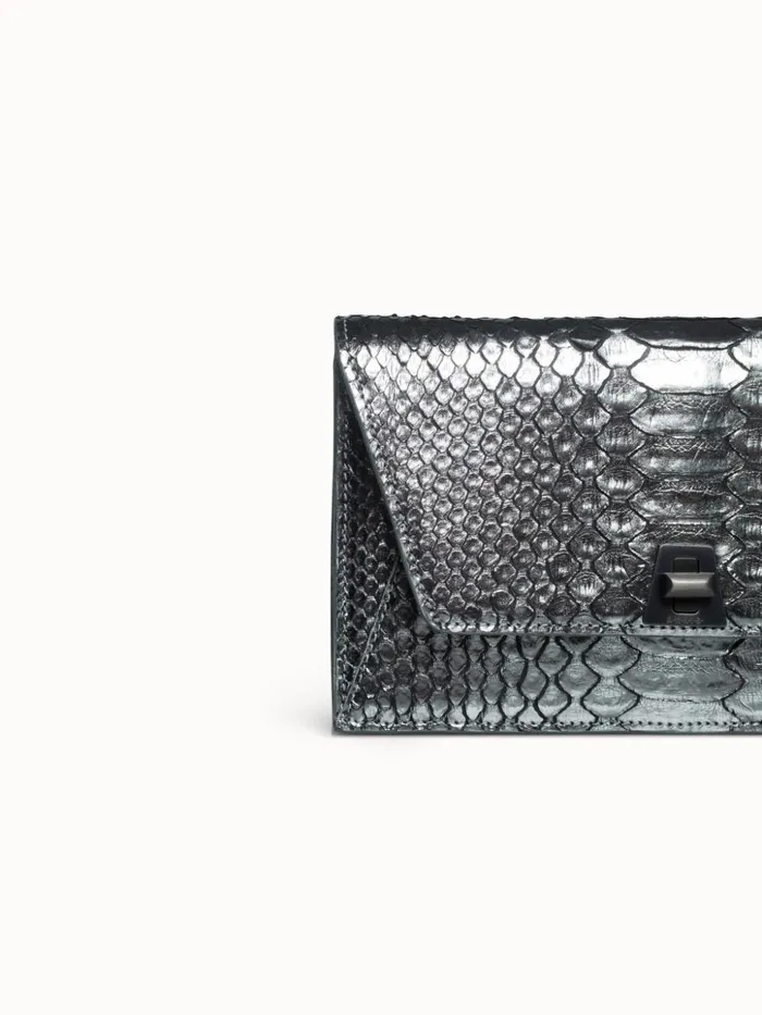 Metallic Python Leather Crossbody Envelope Clutch Inox Women Akris Crossbody Bags