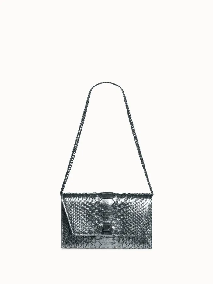 Metallic Python Leather Crossbody Envelope Clutch Inox Women Akris Crossbody Bags