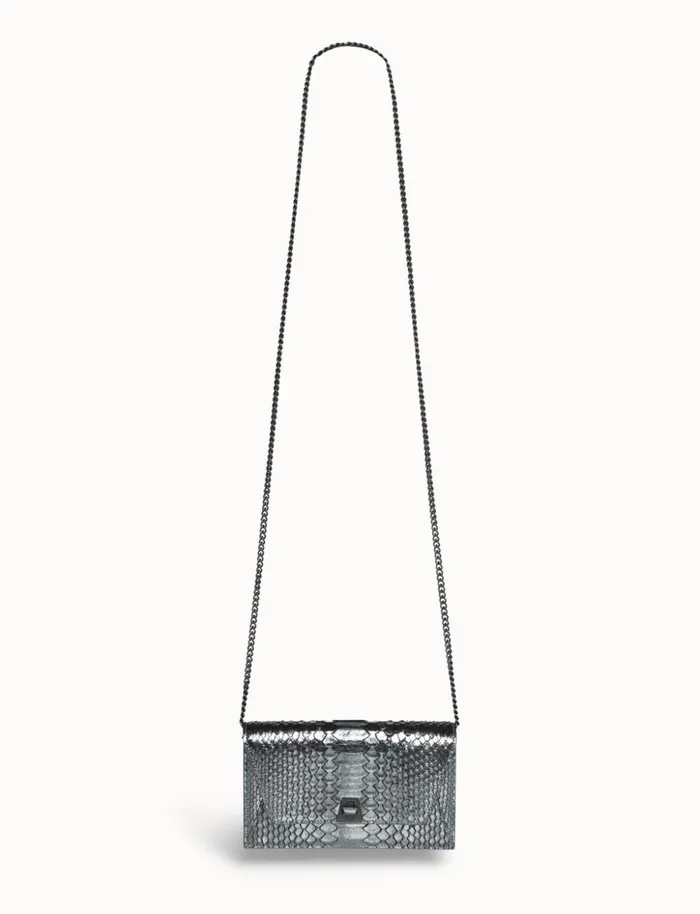 Metallic Python Leather Crossbody Envelope Clutch Inox Women Akris Crossbody Bags