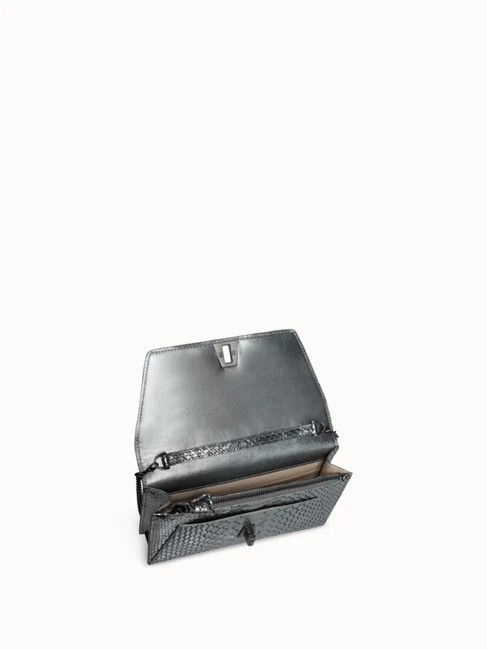 Metallic Python Leather Crossbody Envelope Clutch Inox Women Akris Crossbody Bags