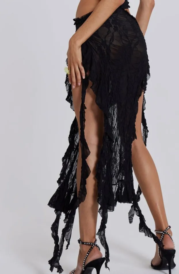 Midi Dresses Women Jaded London Gaia Scrunch Lace Midi Dress In Black